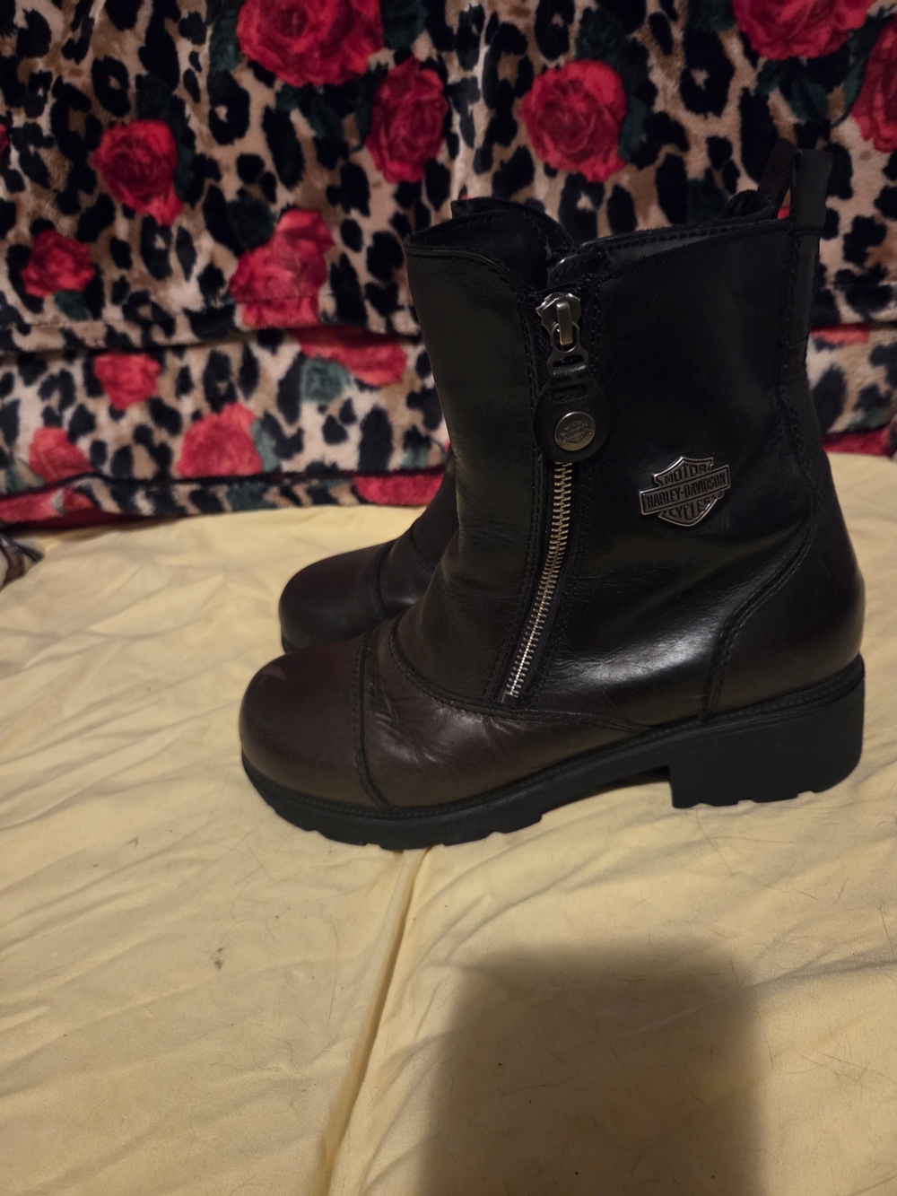 Harley-Davidson Women's Black Leather Zip Combat Boots